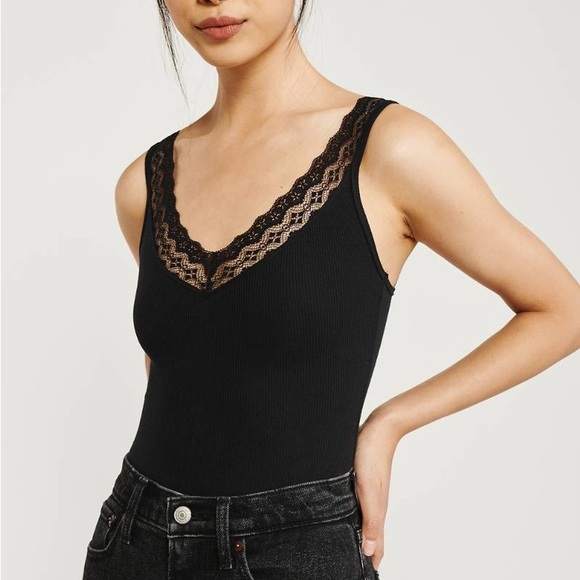 | abercrombie & fitch • lace cami v-neck ribbed bodysuit • size small | - Picture 10 of 12